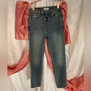Re/Done High Rise Stove Pipe Blue Jeans button Fly  vintage wash